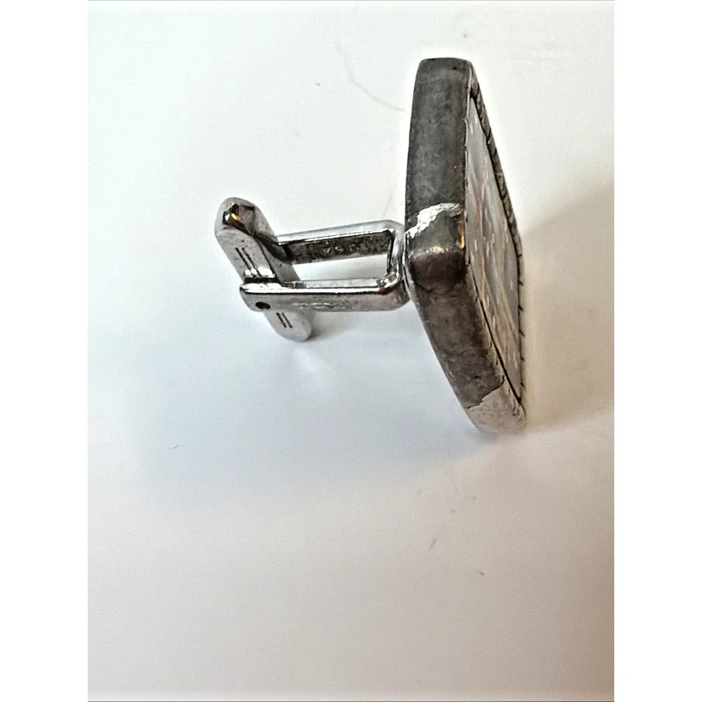Vintage HICKOK USA Black Gold Enamel Silver Tone Abstract Cufflinks Mid Century